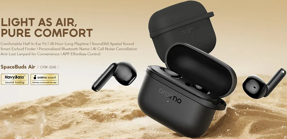 سماعات أذن لاسلكية سبيس بادز إير من أورايمو، بلوتوث 5.4، ENC، أسود، OTW-324S