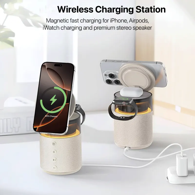 مكبر صوت ريتشي 5 في 1، بلوتوث 5.3، يدعم الشحن اللاسلكي، 15 وات، اضاءة led، حامل للهاتف، rcw-51