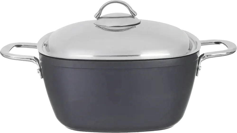 طقم حلل تيتانيوم سافلون 10 قطعة، شكل مربع، يد استانلس، لون رمادي