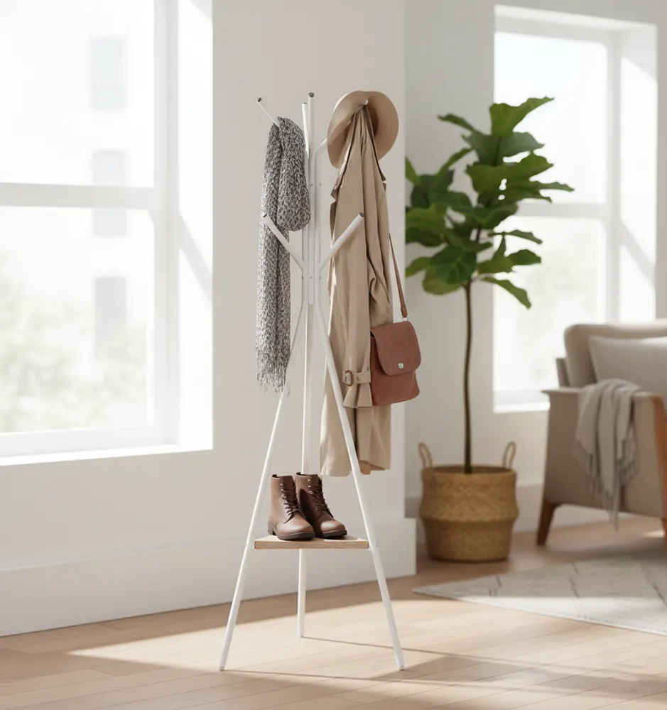 شماعة ملابس براين ، تصميم شجرة، بقرص مثلث، ابيض،  N725