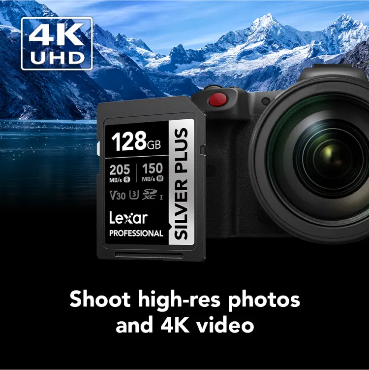 SD كارت ليكسار بروفيشنال سيلفر بلس، 128 جيجا، من نوع SDXC™ UHS-I، تصنيف V30، سرعة قراءة حتى 205 ميجا في الثانية، LSDSIPL128G-BNNNG