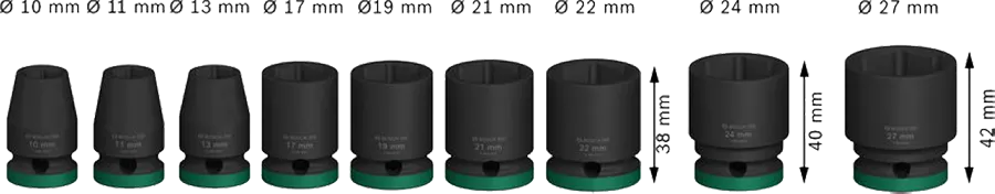 Bosch Professional Socket Set, 9 Pieces, 27-10mm, 2608003038