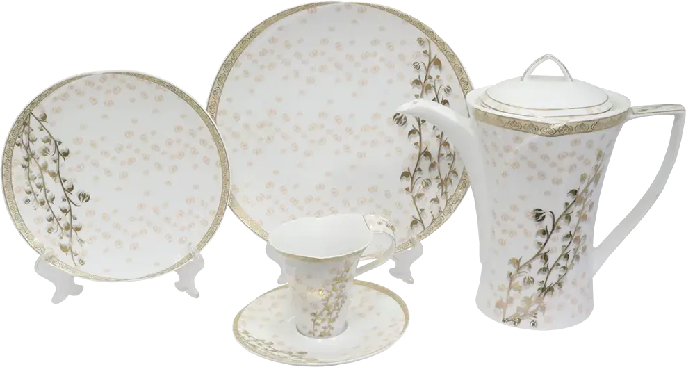 طقم صيني مدور انفينتي نيو لوفر ، ابيض في جولد ، 124 قطعة