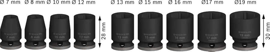 Bosch Professional Socket Set, 9 Pieces, 19-7mm, 2 608 003 036