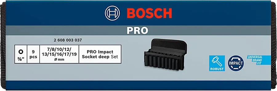 Bosch Deep Impact Socket Set, 19-7mm, 9 Pieces, 2 608 003 037