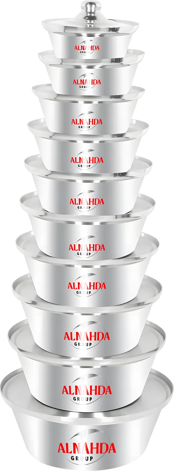 طقم حلل شاورمة ألومونيوم النهضة توب 10 حلل بالغطاء ( 20 قطع) ، لون فضي