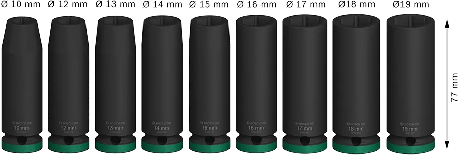 Bosch Deep Impact Socket Set, 19-10 mm, 9 pieces, 2 608 003 039
