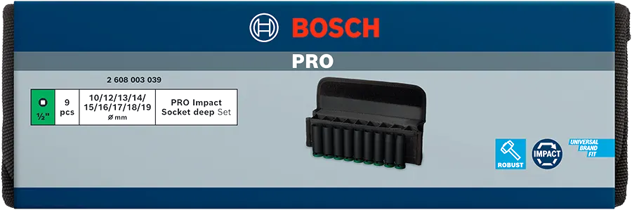 Bosch Deep Impact Socket Set, 19-10 mm, 9 pieces, 2 608 003 039