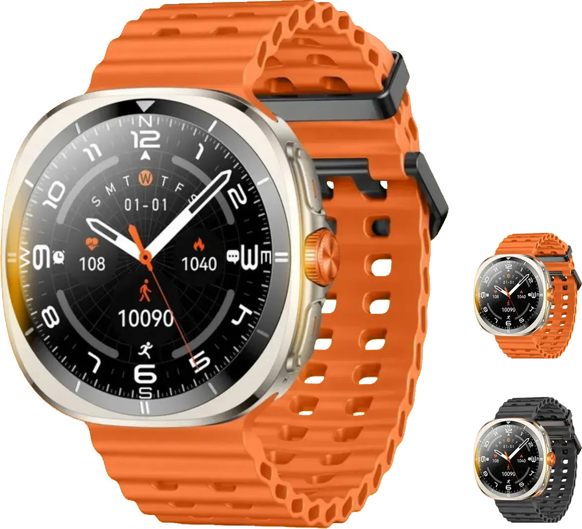 ساعة ريتشي الذكية، بلوتوث 5.2، شاشة لمس أموليد 1.43 بوصة، حزام اسود أضافي، مقاومة للماء، بطارية 300 مللي أمبير، برتقالي، RA40