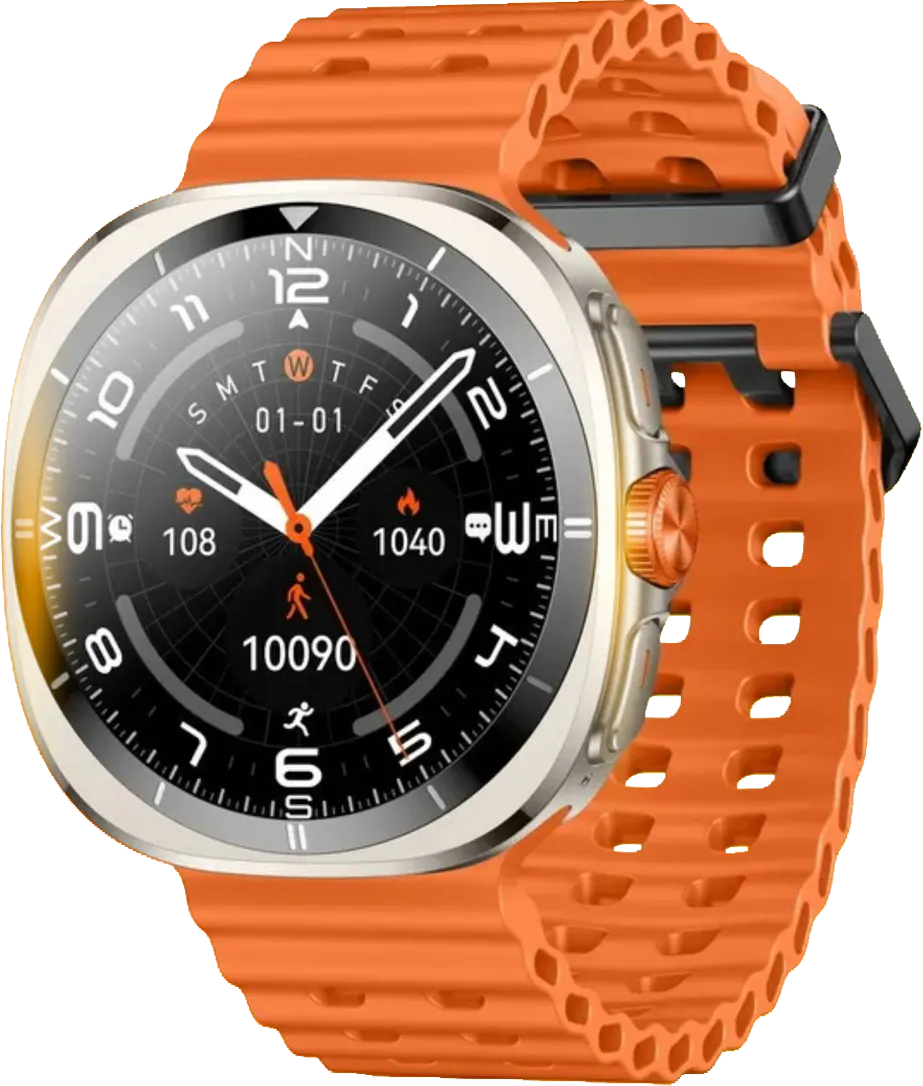 ساعة ريتشي الذكية، بلوتوث 5.2، شاشة لمس أموليد 1.43 بوصة، حزام اسود أضافي، مقاومة للماء، بطارية 300 مللي أمبير، برتقالي، RA40