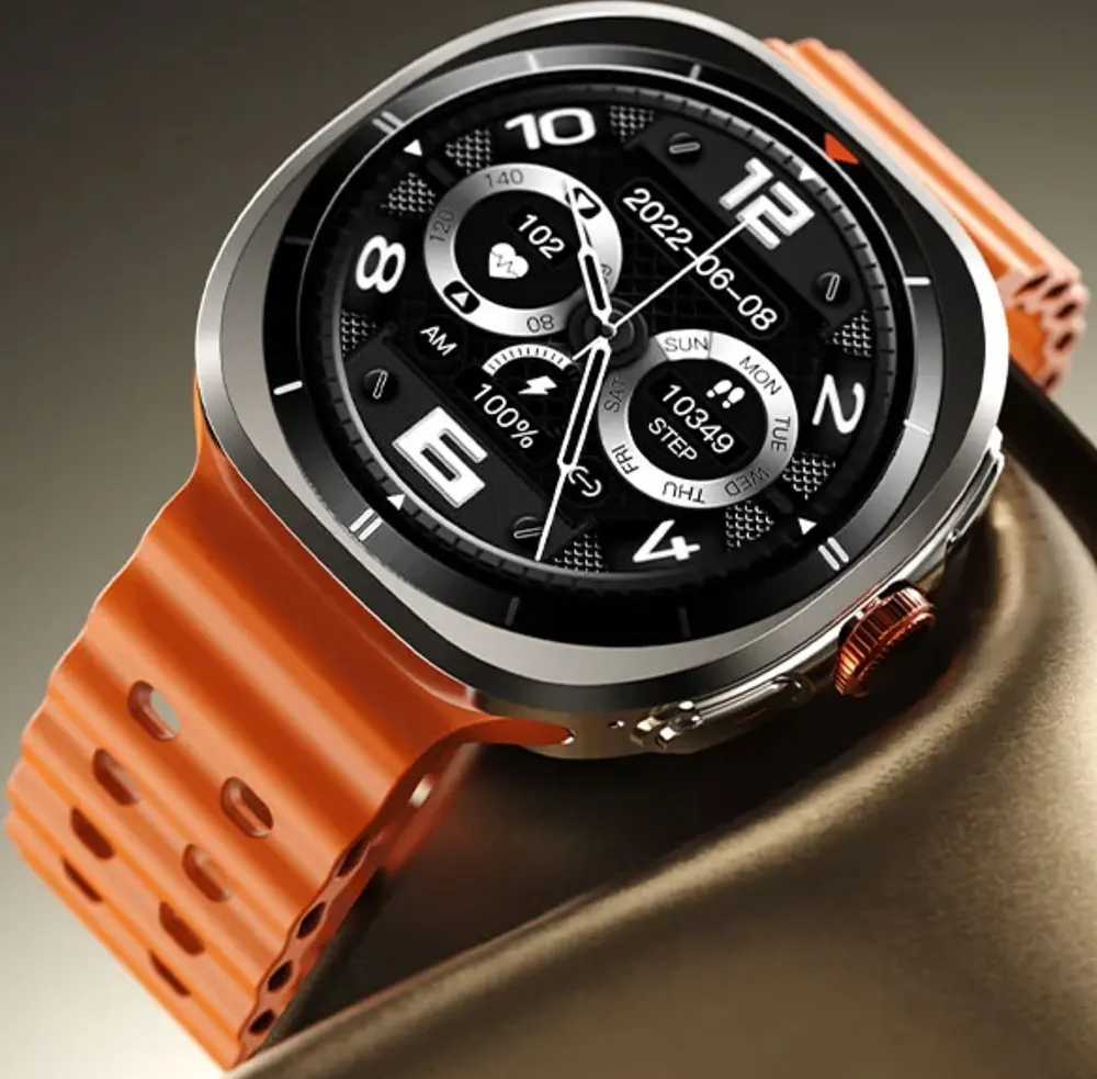 ساعة ريتشي الذكية، بلوتوث 5.2، شاشة لمس أموليد 1.43 بوصة، حزام اسود أضافي، مقاومة للماء، بطارية 300 مللي أمبير، برتقالي، RA40