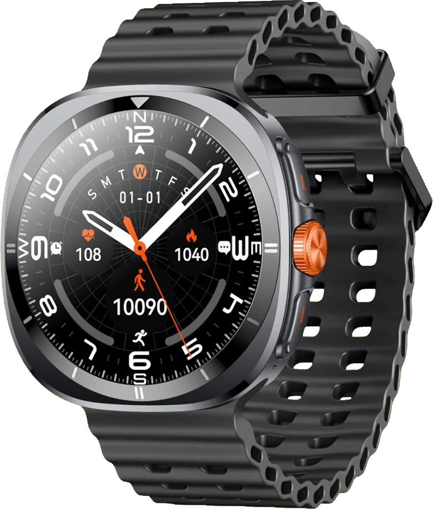 ساعة ريتشي الذكية، بلوتوث 5.2، شاشة لمس أموليد 1.43 بوصة، حزام فضي أضافي، مقاومة للماء، بطارية 300 مللي أمبير، أسود، RA40