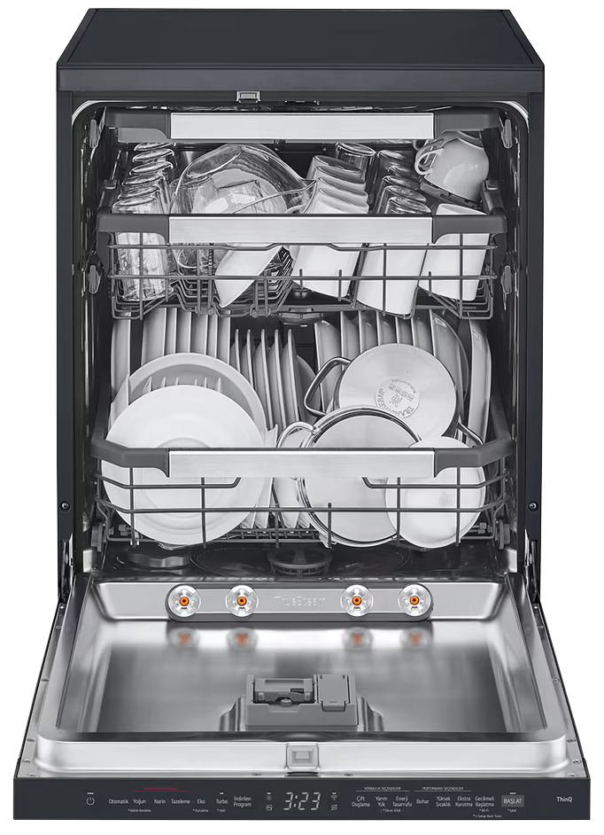 غسالة أطباق ال جي QuadWash ، مقاس 60 سم ،  14 فرد ، 10 برامج ، شاشة ديجيتال ، تكنولوجيا الأنفرتر ، أسود ، DFC287HMS