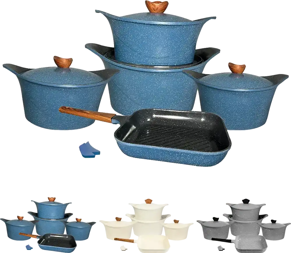 طقم حلل جرانيت جلوري بريميوم 11 قطعة، ألوان متعددة