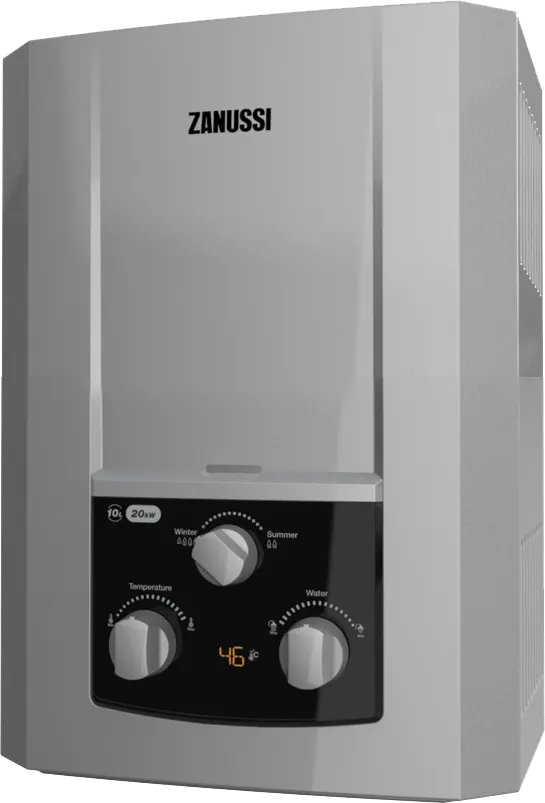 سخان مياه غاز زانوسي دلتا، سعة 6 لتر، شاشة رقمية، يعمل بالادابتور، بدون مدخنة، لون فضي، موديل 945105570