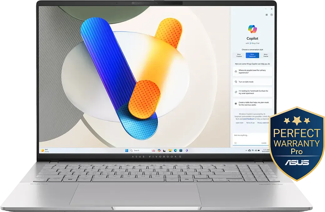 لاب توب اسوس فيفو بوك اس 16 OLED M5606KA-RI417W معالج AMD Ryzen AI 7-350، رامات 24 جيجابايت، هارد ديسك سعة 1 تيرابايت SSD ، كارت شاشة مدمج AMD Radeon، شاشة مقاس 16.0 بوصة OLED 3K ، نظام التشغيل ويندوز 11 هوم ، فضي