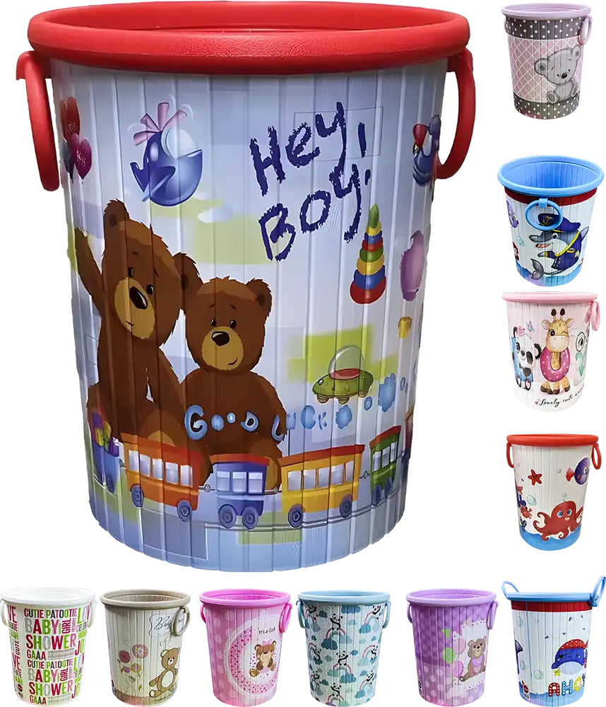 سلة مهملات بلاستيك الوطنية كارما، بمقبضين، الوان متعددة