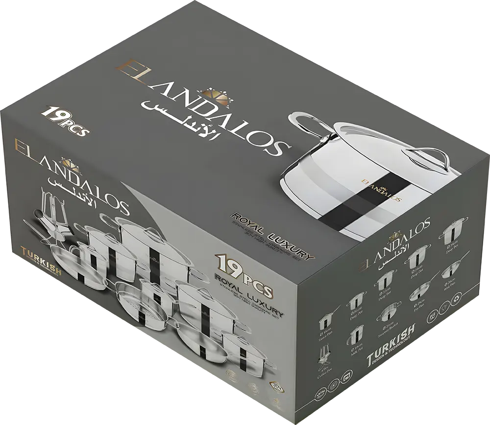 طقم حلل ستانلس ستيل الاندالس 19 قطعة، لون فضي