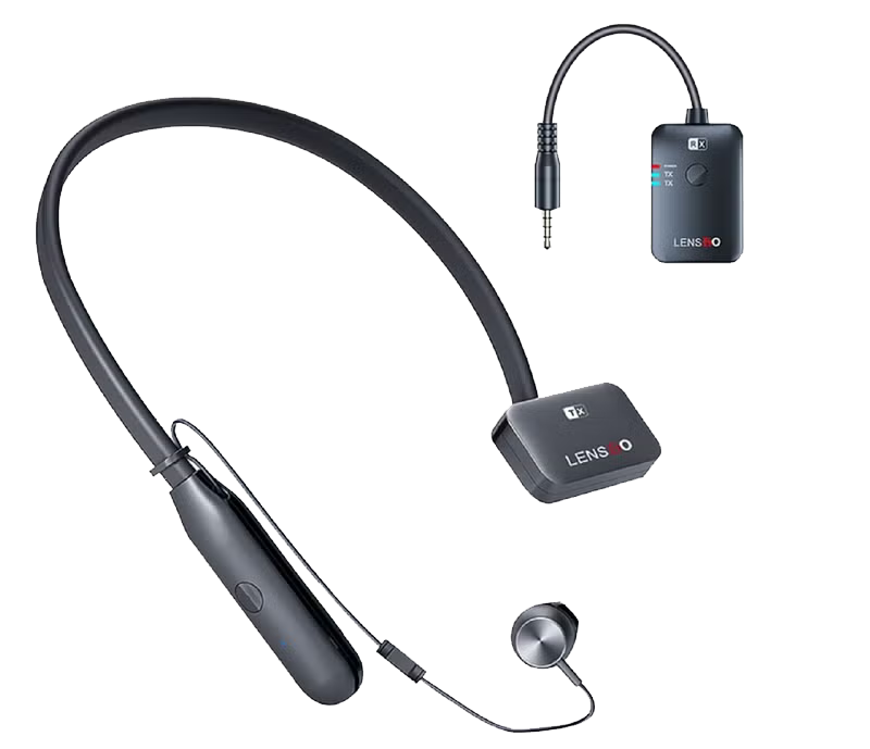 LensGo 1v1 Wireless Neck-Mounted Microphone, Two-Way Calling, 50m Range, 2.4GHz Frequency, Black, 318D
