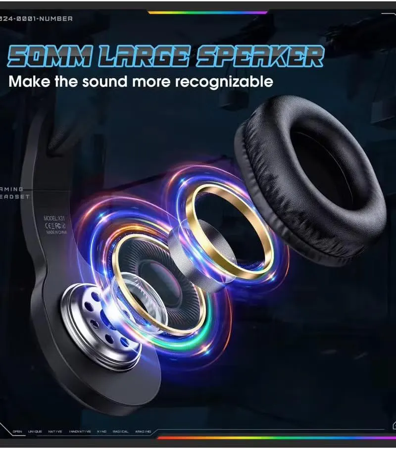 سماعة رأس سلكية للألعاب اونيكوما، صوت محيطي، اضاءة rgb، مايكروفون عازل للضوضاء، أسود، X31