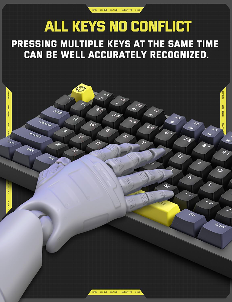 Onikuma Mechanical Gaming Keyboard, 82 Keys, Blue Switches with RGB Backlighting, Black, G52