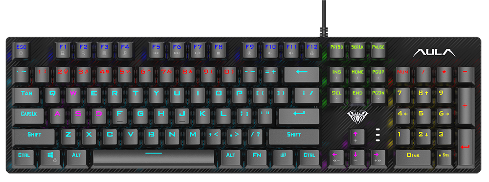 لوحة مفاتيح اولا جيمينج ميكانيكية بمفاتيح زرقاء ، إضائة RGB ، سلكية USB ، كاملة الحجم ، أسود ، S2022