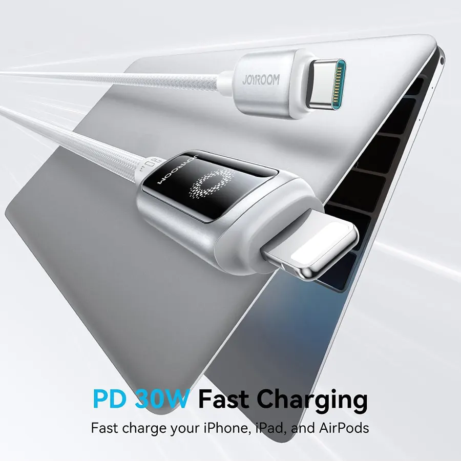 Joyroom Fast Charging and Data Transfer Cable with Auto Shut-Off, 30W, 1.2m, Type-C to Lightning, White, S-A55