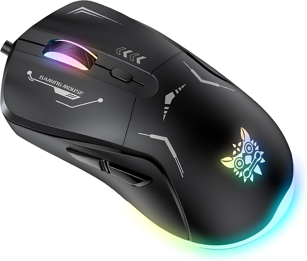 Onikuma Wired Gaming Mouse, 4800 DPI, 6 Buttons, RGB Lighting, Black, CW917