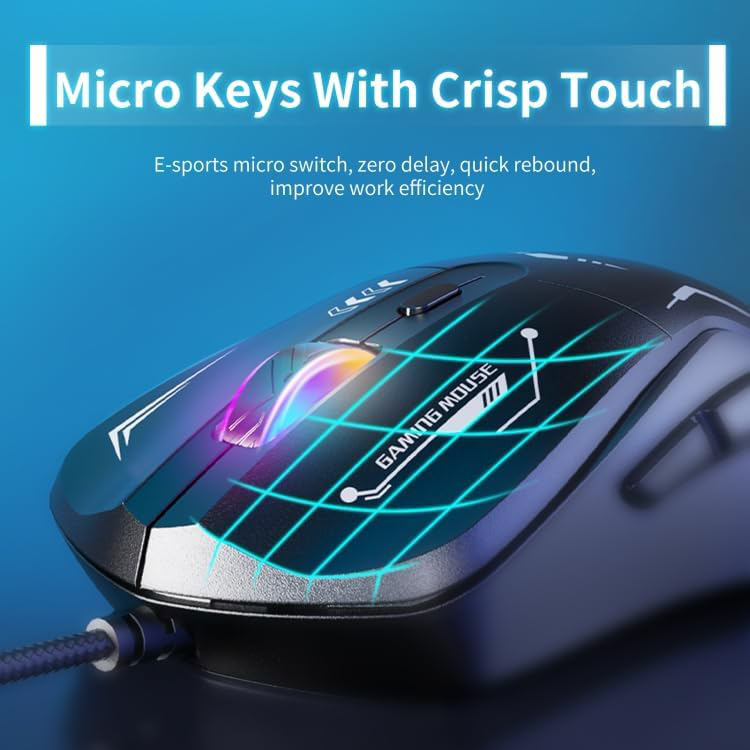 Onikuma Wired Gaming Mouse, 4800 DPI, 6 Buttons, RGB Lighting, Black, CW917