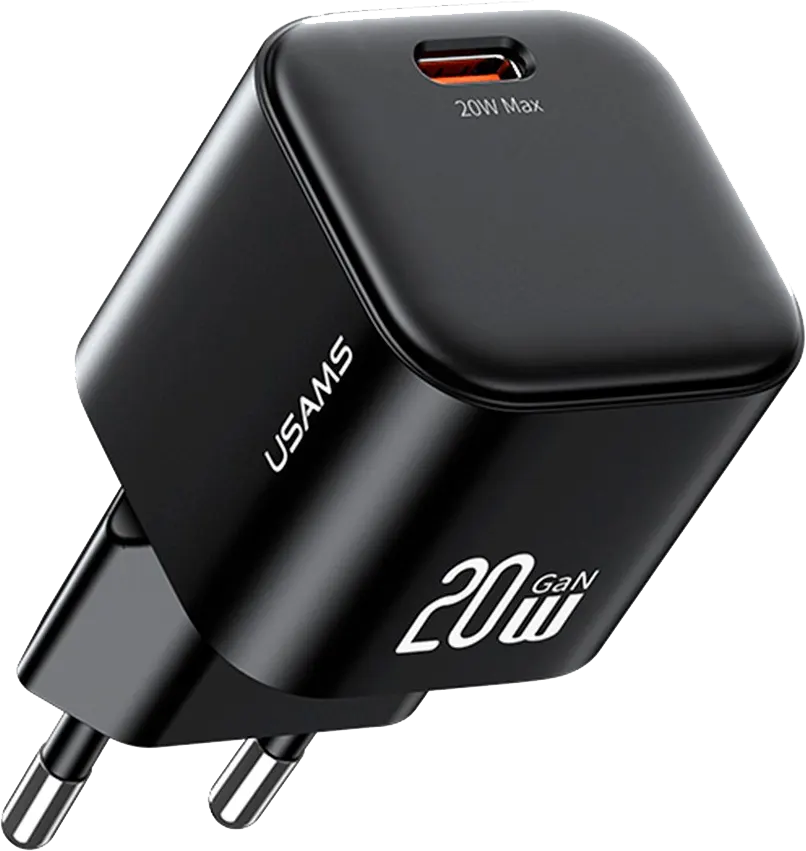 USAMS Fast Charger, 20W, Type-C Port, Compact Size, Black, CC260TC02