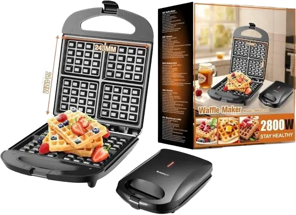 ماكينة صنع الوافل جاماكي، 2800 وات، 4 شرائح، أسود، JMK2032B