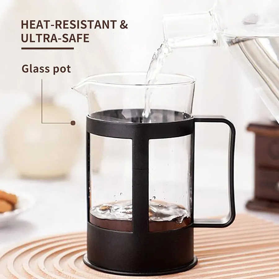 French press coffee maker, 350 ml, clear glass, 19
