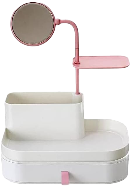 منظم ميكب بمراية، كبير ، ابيض بلاستيك