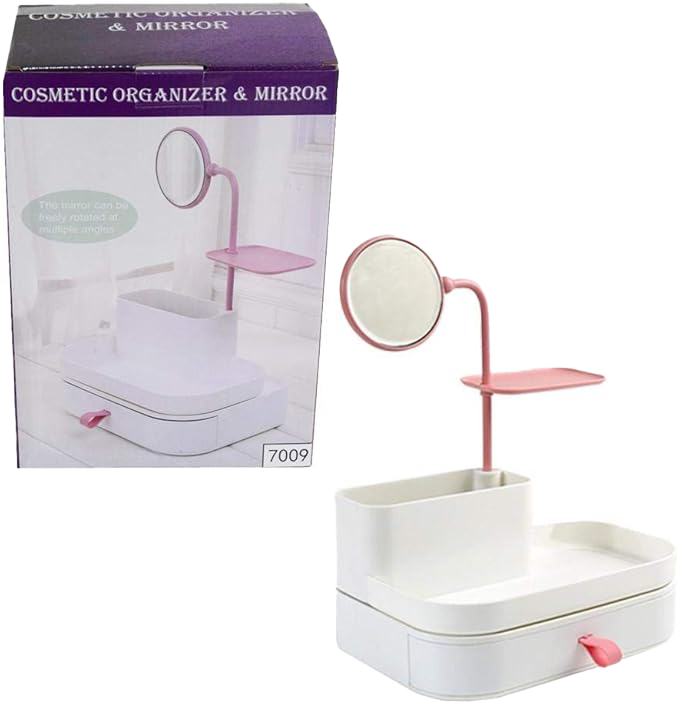 منظم ميكب بمراية، كبير ، ابيض بلاستيك