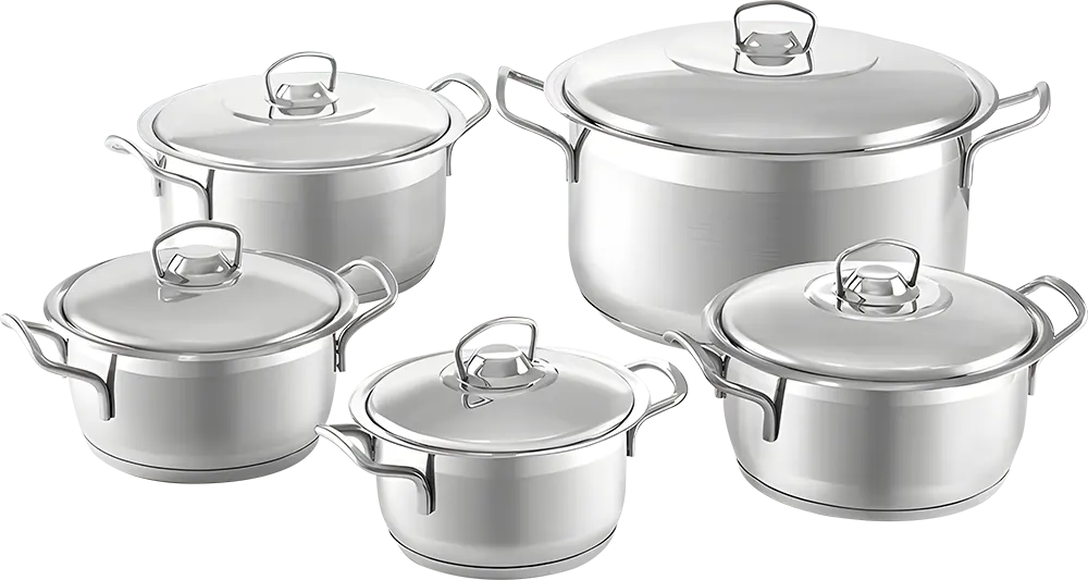Treadic Tulip Cookware Set, Stainless Steel, 10 Pieces, 5 Pots with Lids, Silver Color