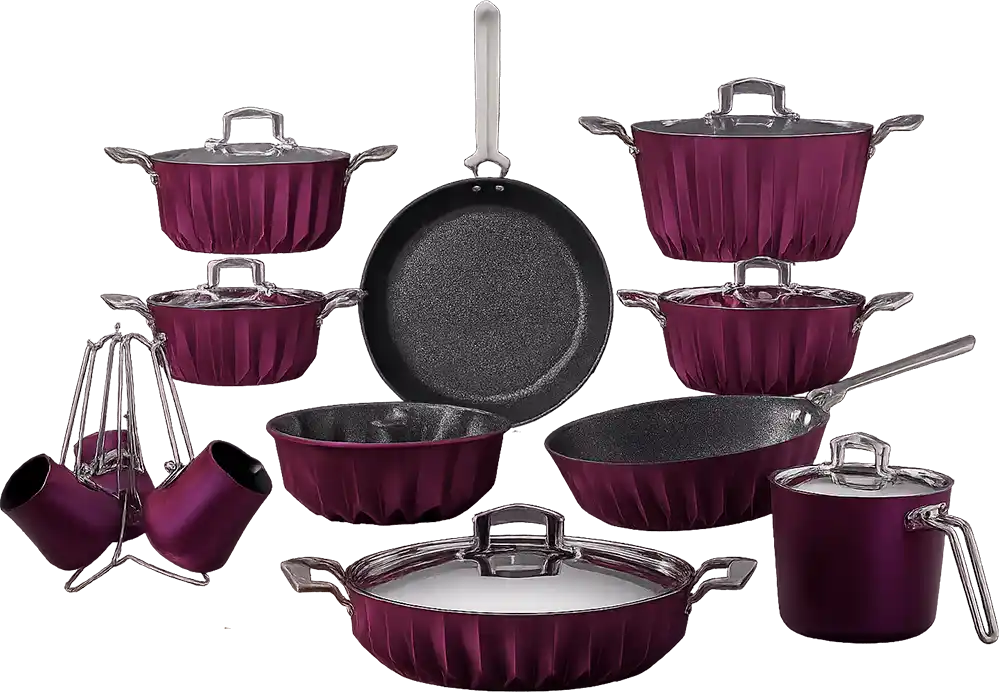 Al -Andalos Kinda Granite Cookware Set, 19 Pieces with Sofa Set, Multi-Coloor