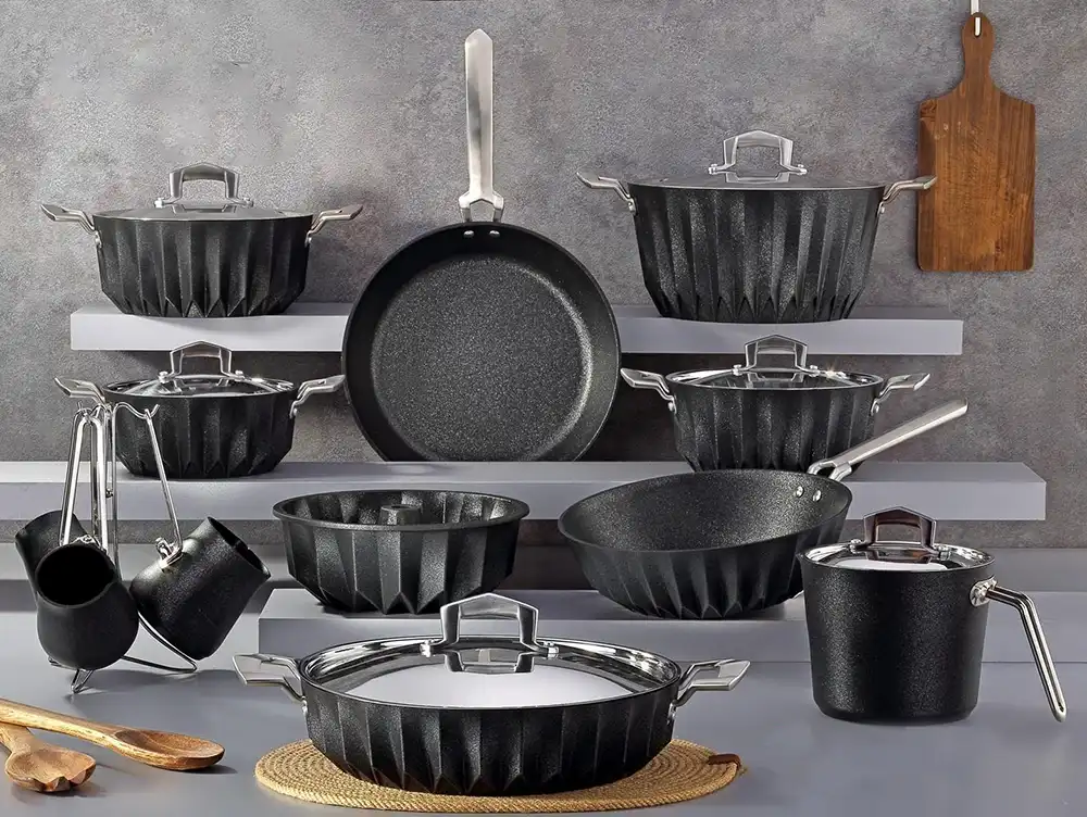 Al -Andalos Kinda Granite Cookware Set, 19 Pieces with Sofa Set, Multi-Coloor