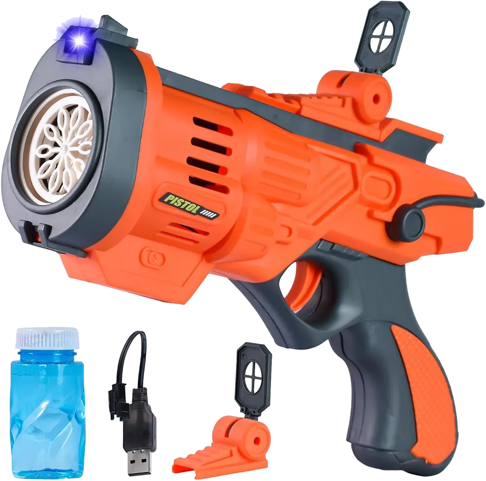Electric Bubble Gun, LED Light, Over 5000 Bubbles per Minute, Rechargeable, Orange, 739-1
