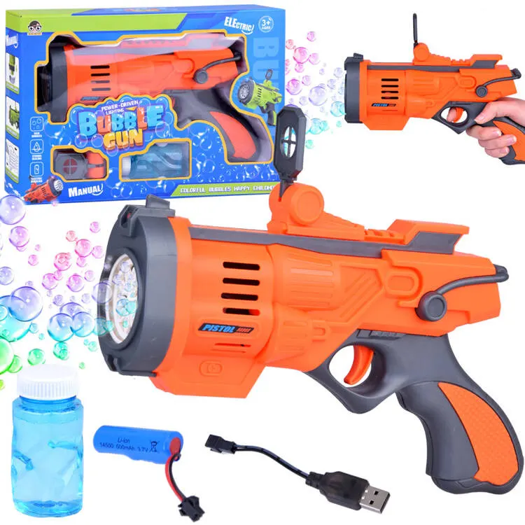 Electric Bubble Gun, LED Light, Over 5000 Bubbles per Minute, Rechargeable, Orange, 739-1