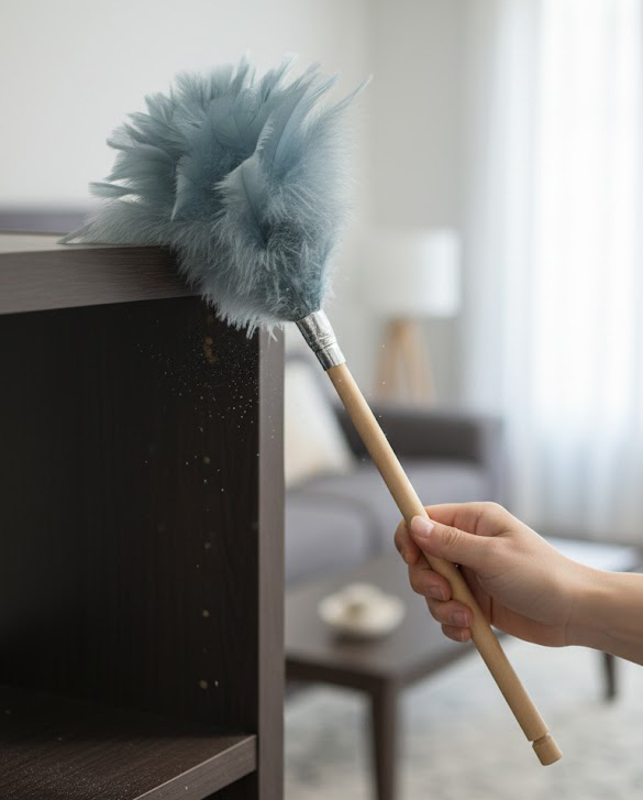 Feather duster, wooden handle, colors