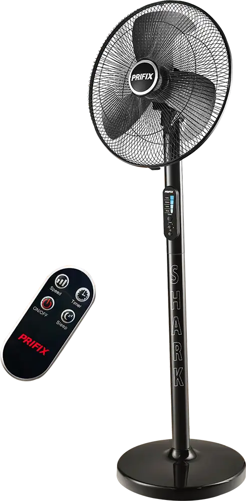 Prifix Shark Stand Fan, 18 Inch, Remote Control, Black, SFS-181