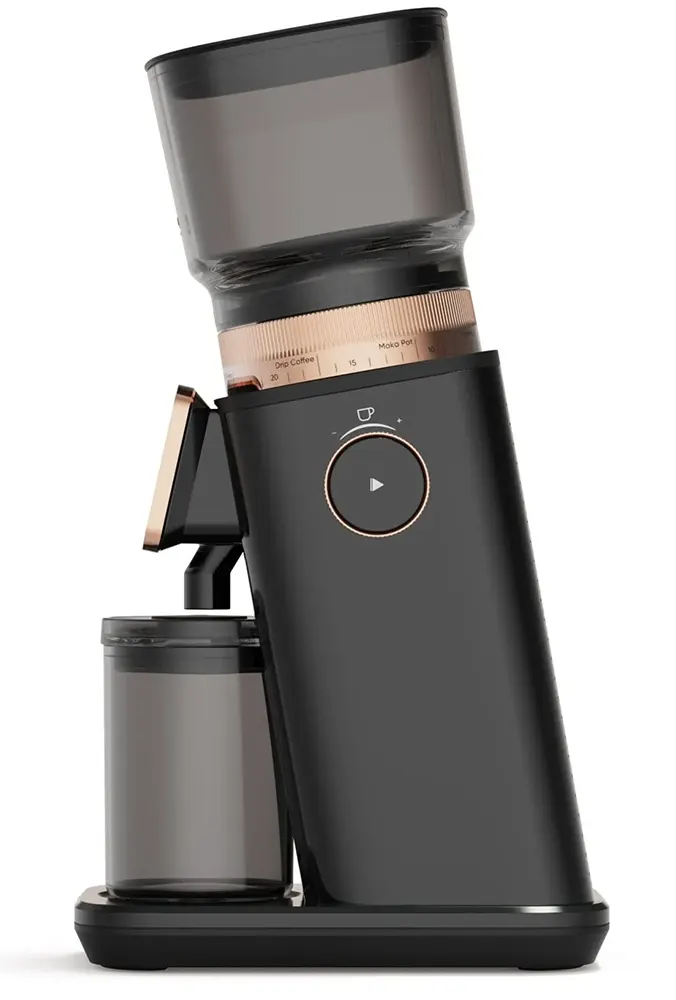 OKKA Turkish Electric Coffee Grinder, 200 Watts, 60 Grind Levels, Digital Display, 5 Cup Capacity, Black-Copper, OK0044-04