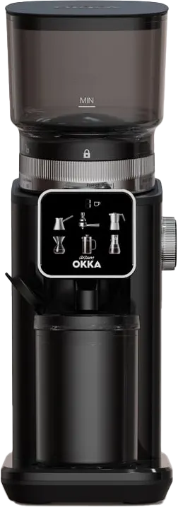 OKka Turkish Electric Coffee Grinder, 200 Watts, 60 Grind Levels, Digital Display, 5 Cup Capacity, Black & Silver, OK0044-05