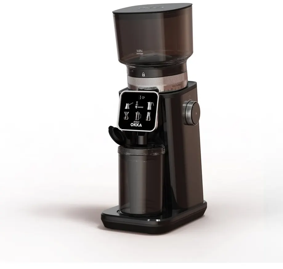 OKka Turkish Electric Coffee Grinder, 200 Watts, 60 Grind Levels, Digital Display, 5 Cup Capacity, Black & Silver, OK0044-05