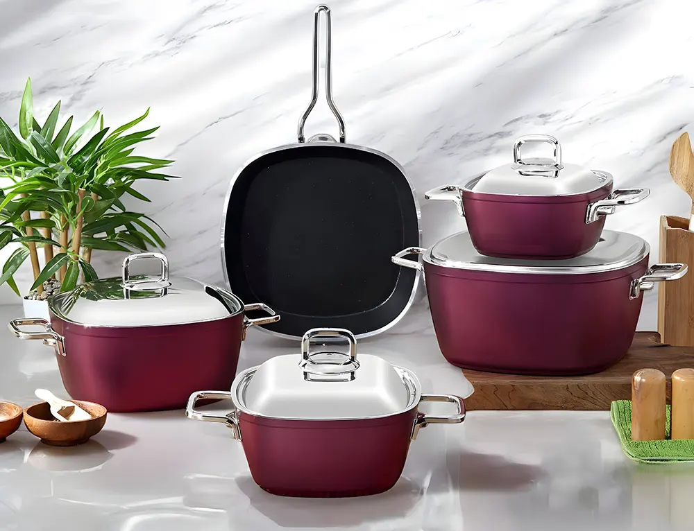 Tefal Serag 14-Piece Cookware Set, Burgundy Color