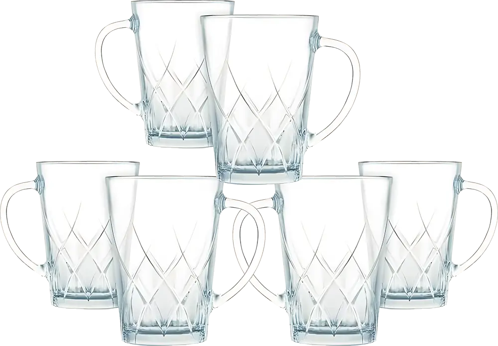 Luminarc Swivel Glass Mug Set, 6 Pieces, 250ml Capacity, transparent Color