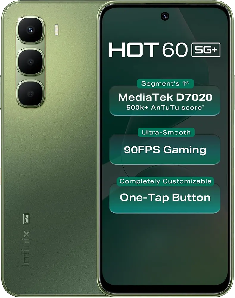 Infinix Hot 60 Dual SIM Mobile, 128GB Internal Memory, 6GB RAM, 5G, Tundra Green