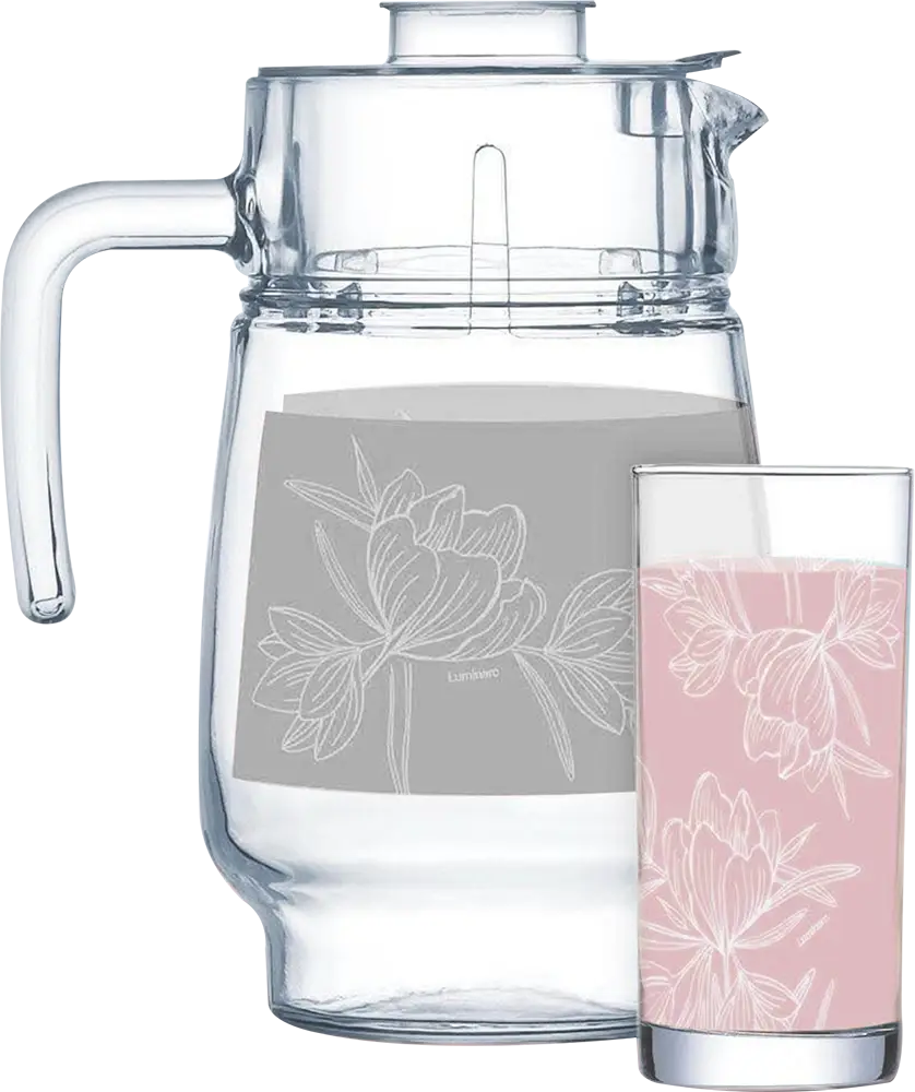Luminarc Fleur Blush Sherbet Set, 7 Pieces, 6-Shop Jug, Transparent
