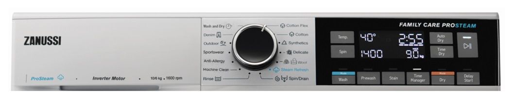 Zanussi Front Load Washing Machine 10KG with Dryer 6KG, 1600rPm, Silver,  ZWD11683NS