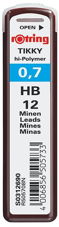 سنون قلم رصاص روترنج HB تيكي بوليمر ، 0.7 ملم، 12سن ، رصاصي